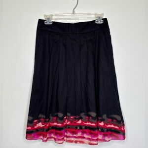 BN3 Midi Skirt Pleated Full Skirt T Tahari Black Pink‎ Cotton Preppy
